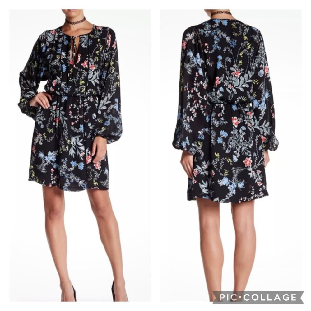 Parker Floral Blouson Mini Dress XS V Neck Long Sleeve Feminine Bloomcore